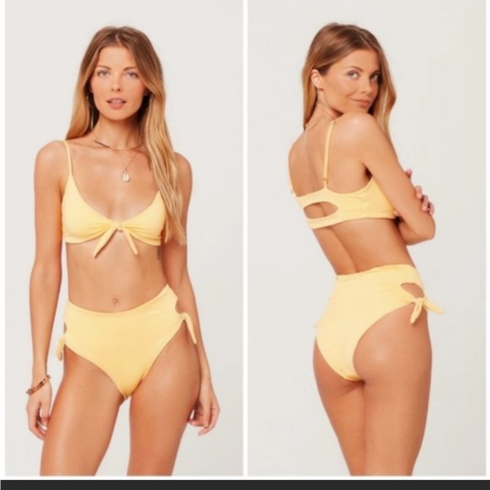 L Space Women's Yellow Checkered Front Tie Bikini Size M